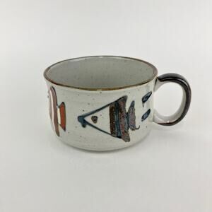 Stoneware Hand Painted Glazed Mug with Raised Fish Graphic